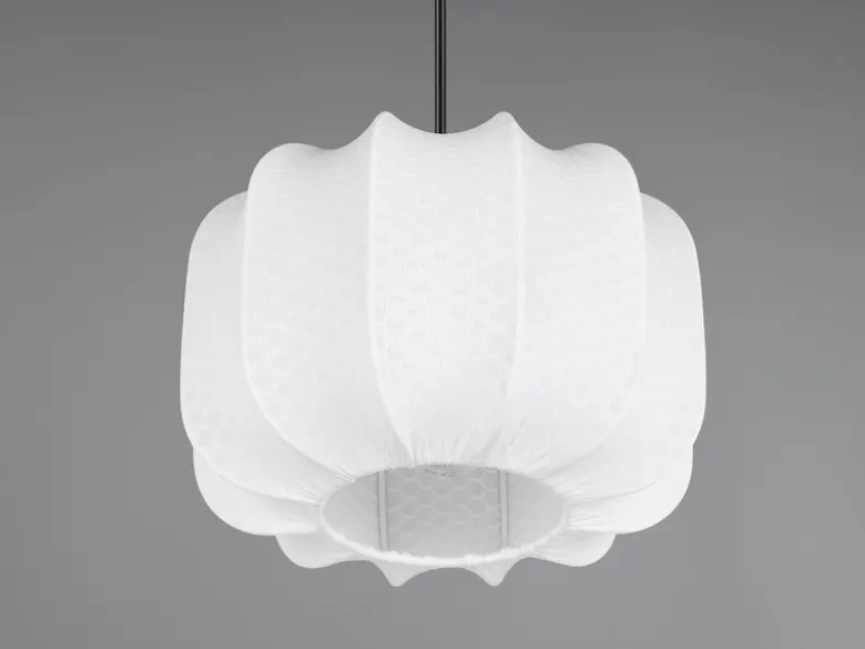 Ausgefallene LED Pendelleuchte mit Stoff Lampenschirm in Weiß, Ø 25cm