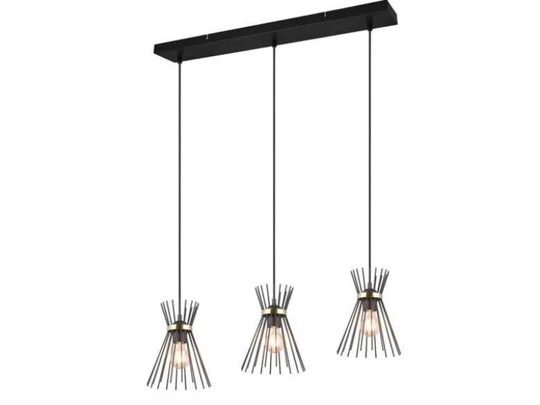 Ausgefallene LED Pendelleuchte 3 Draht Lampenschirme Schwarz-Gold, Breite 82cm