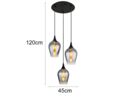 Ausgefallene LED Pendelleuchte mit drei Rauchglas Lampenschirmen, Ø 45cm