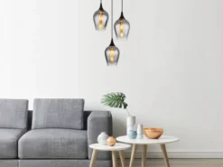 Ausgefallene LED Pendelleuchte mit drei Rauchglas Lampenschirmen, Ø 45cm