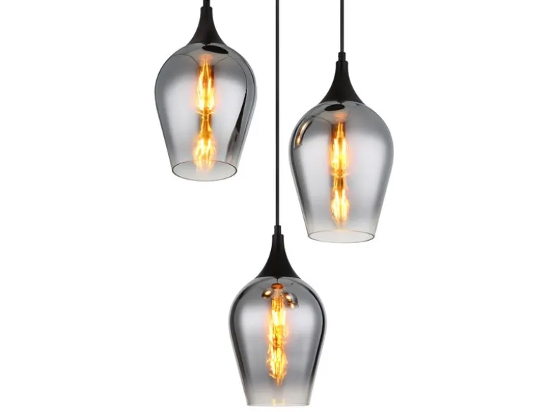 Ausgefallene LED Pendelleuchte mit drei Rauchglas Lampenschirmen, Ø 45cm
