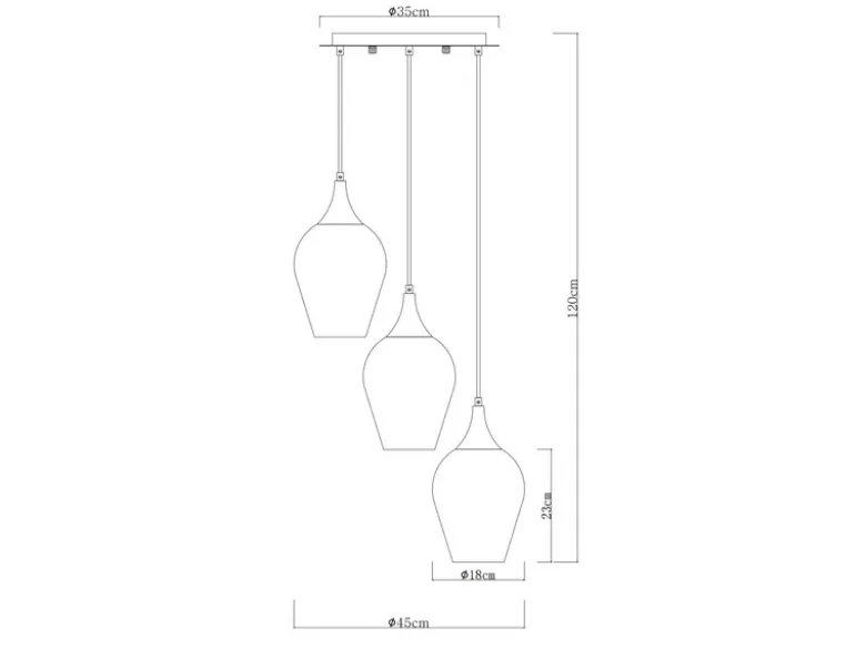 Ausgefallene LED Pendelleuchte mit drei Rauchglas Lampenschirmen, Ø 45cm