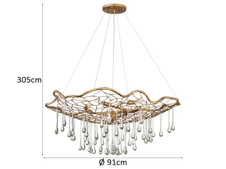 Ausgefallene LED Pendelleuchte Gold matt mit Glas Behang Ø 91cm