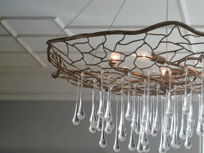 Ausgefallene LED Pendelleuchte Gold matt mit Glas Behang Ø 91cm