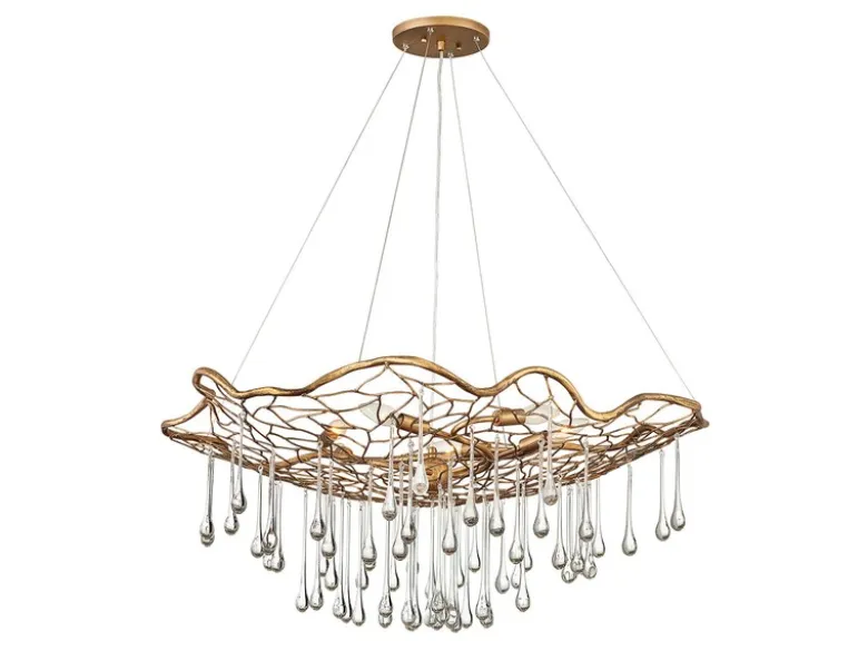 Ausgefallene LED Pendelleuchte Gold matt mit Glas Behang Ø 91cm
