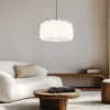 Ausgefallene LED Pendelleuchte mit Stoff Lampenschirm in Weiß, Ø 40cm