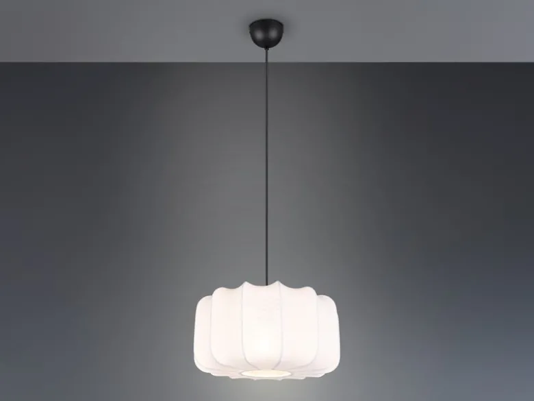 Ausgefallene LED Pendelleuchte mit Stoff Lampenschirm in Weiß, Ø 40cm