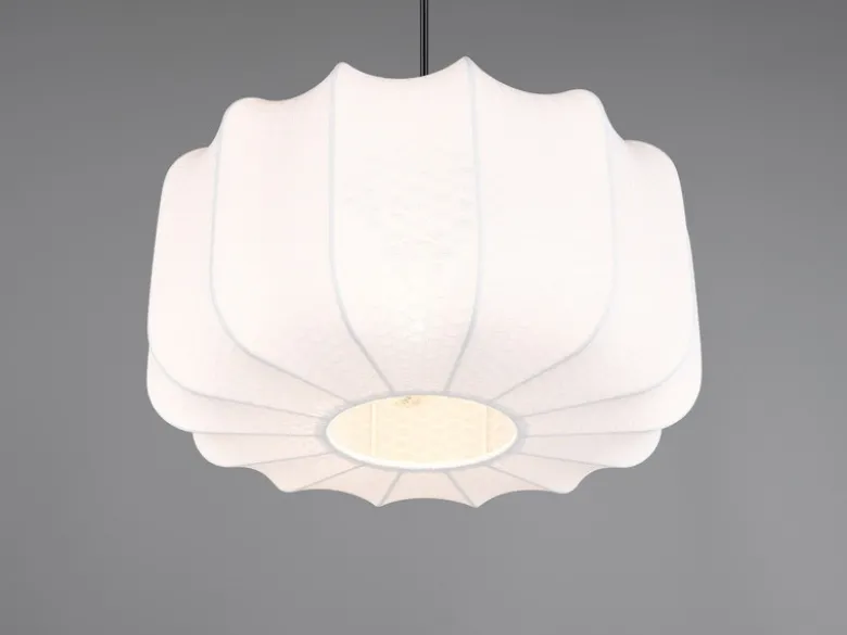 Ausgefallene LED Pendelleuchte mit Stoff Lampenschirm in Weiß, Ø 40cm