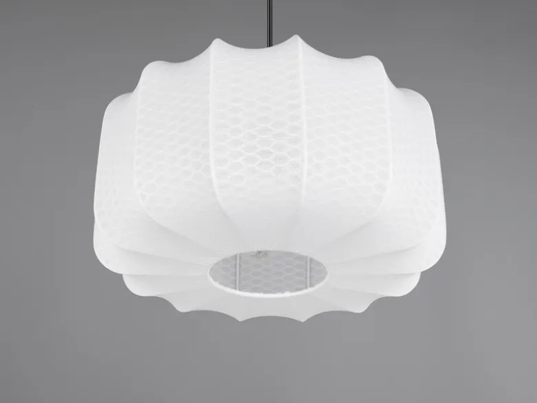Ausgefallene LED Pendelleuchte mit Stoff Lampenschirm in Weiß, Ø 40cm