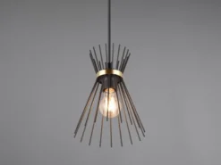 Ausgefallene LED Pendelleuchte Draht Lampenschirm Schwarz-Gold, Ø 20cm