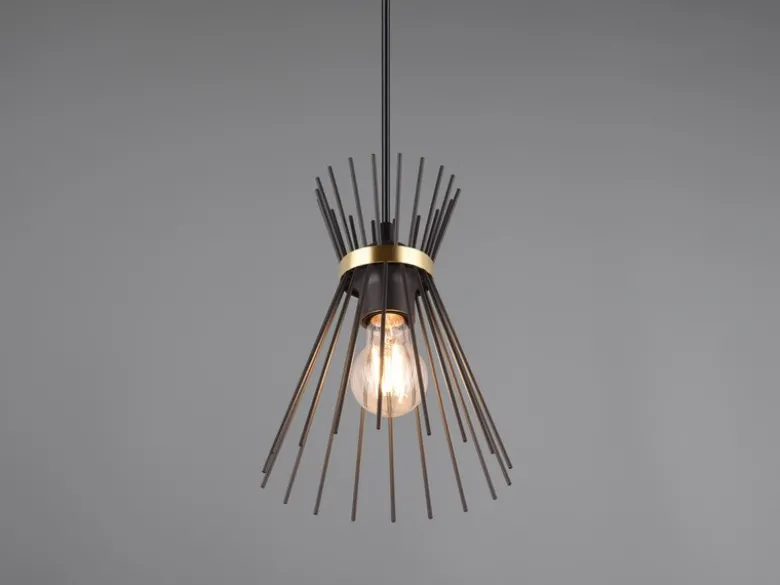 Ausgefallene LED Pendelleuchte Draht Lampenschirm Schwarz-Gold, Ø 20cm