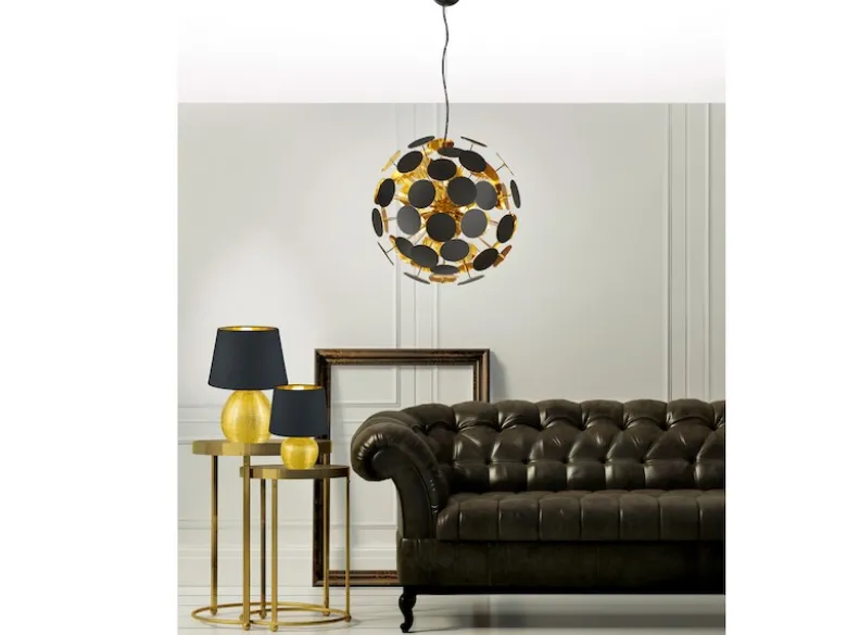 Ausgefallene LED Pendelleuchte Lampenschirm Schwarz-Gold, Ø 54cm