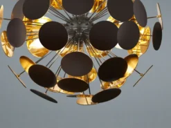 Ausgefallene LED Pendelleuchte Lampenschirm Schwarz-Gold, Ø 54cm