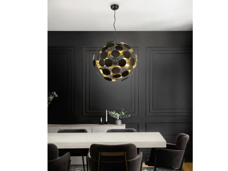 Ausgefallene LED Pendelleuchte Lampenschirm Schwarz-Gold, Ø 54cm
