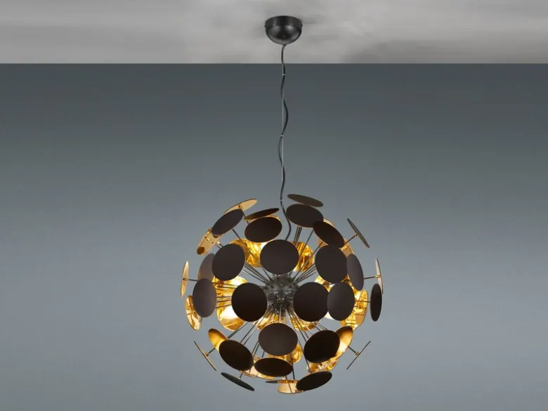 Ausgefallene LED Pendelleuchte Lampenschirm Schwarz-Gold, Ø 54cm
