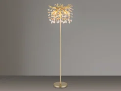 Ausgefallene LED Stehlampe Gold mit Glas Kristall 2-farbig, Höhe 155cm