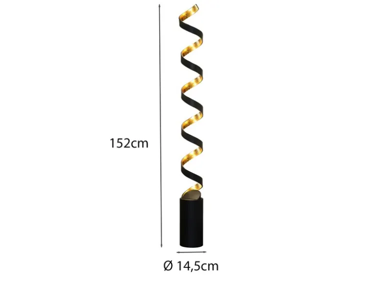 Ausgefallene LED Stehlampe HELIX Schwarz / Gold, Höhe 152cm