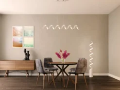 Ausgefallene LED Stehlampe HELIX Weiß / Silber, Höhe 152cm