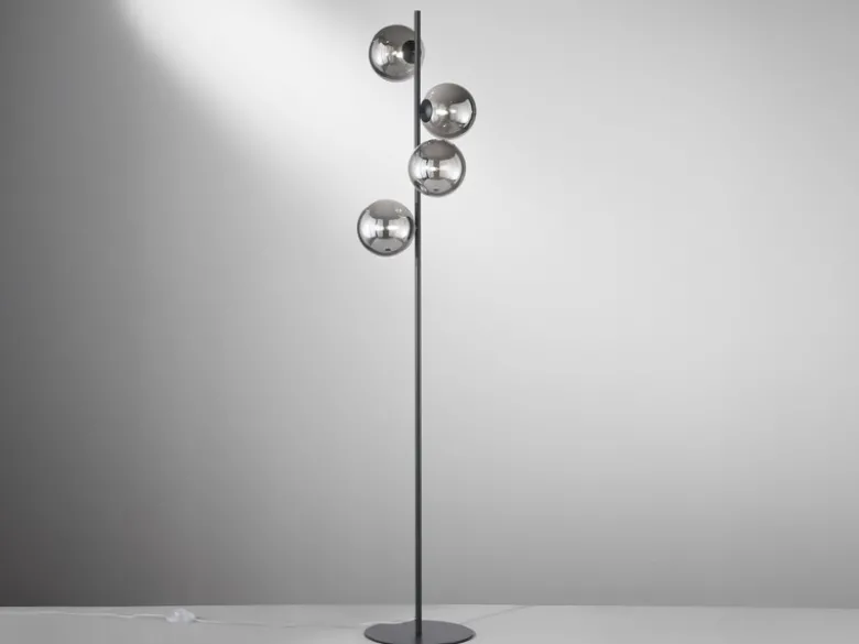 Ausgefallene LED Stehlampe mehrflammig Schwarz - Glaskugeln Rauchglas, H: 160cm