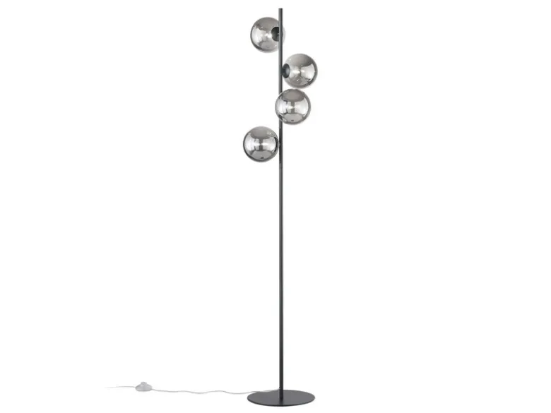 Ausgefallene LED Stehlampe mehrflammig Schwarz - Glaskugeln Rauchglas, H: 160cm