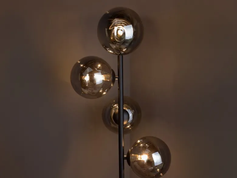Ausgefallene LED Stehlampe mehrflammig Schwarz - Glaskugeln Rauchglas, H: 160cm