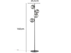 Ausgefallene LED Stehlampe mehrflammig Schwarz - Glaskugeln Rauchglas, H: 160cm