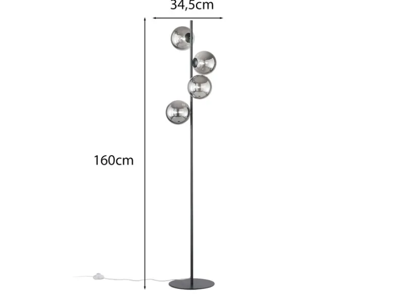 Ausgefallene LED Stehlampe mehrflammig Schwarz - Glaskugeln Rauchglas, H: 160cm