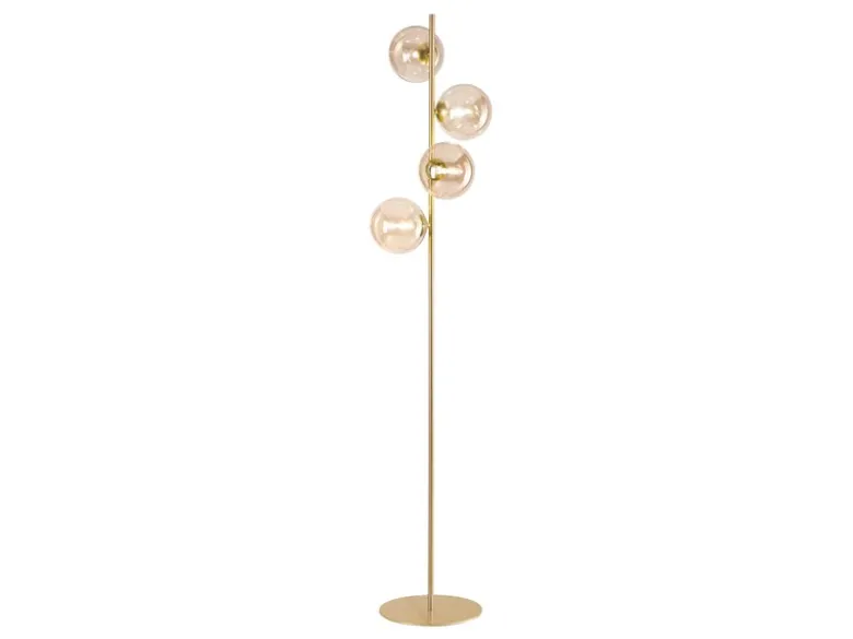 Ausgefallene LED Stehlampe mehrflammig Gold - Glaskugeln Bernstein Höhe 160cm