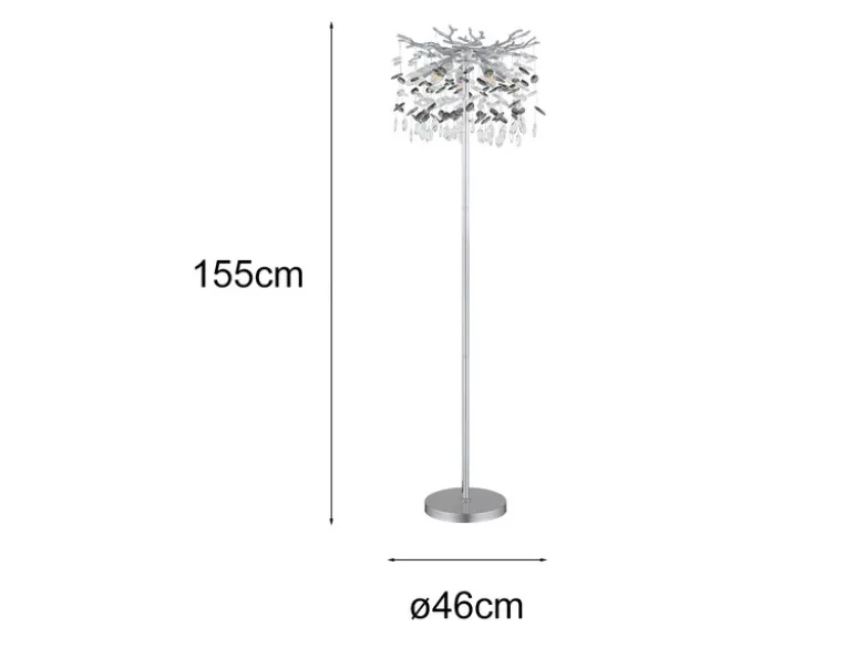 Ausgefallene LED Stehlampe Silber mit Glas Kristall 2-farbig, Höhe 155cm