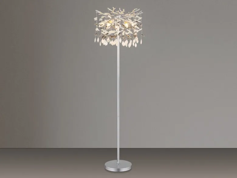 Ausgefallene LED Stehlampe Silber mit Glas Kristall 2-farbig, Höhe 155cm
