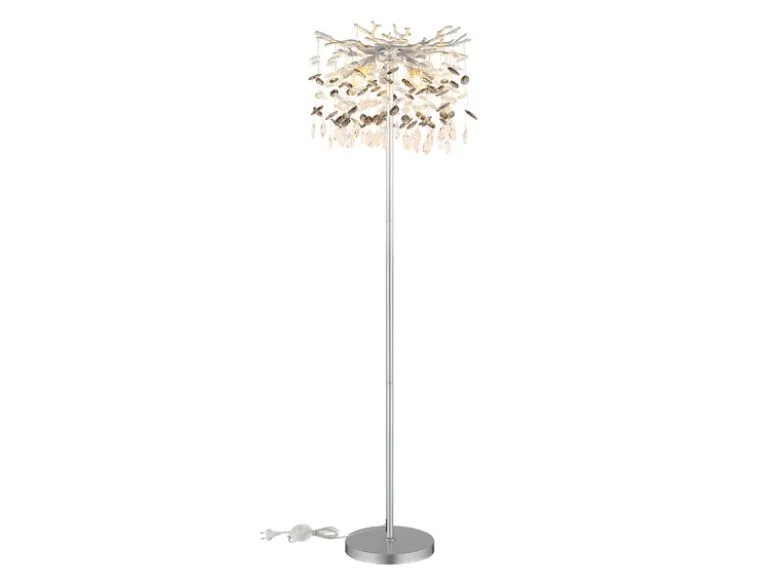 Ausgefallene LED Stehlampe Silber mit Glas Kristall 2-farbig, Höhe 155cm