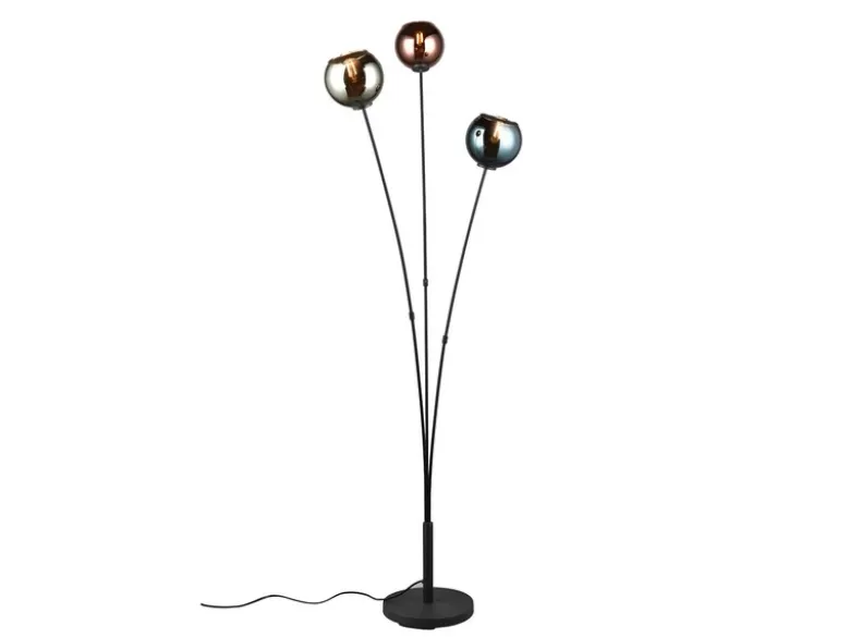 Ausgefallene LED Stehleuchte mit bunt verspiegelten Glaskugeln, Höhe 150cm