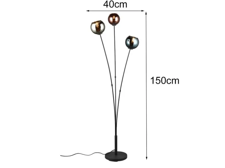Ausgefallene LED Stehleuchte mit bunt verspiegelten Glaskugeln, Höhe 150cm