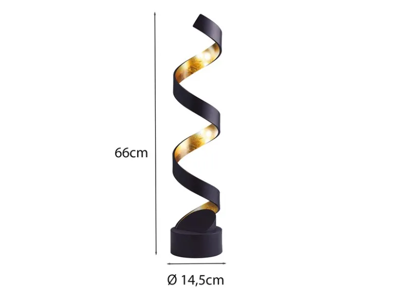 Ausgefallene LED Tischleuchte HELIX Schwarz / Gold groß, Höhe 66cm