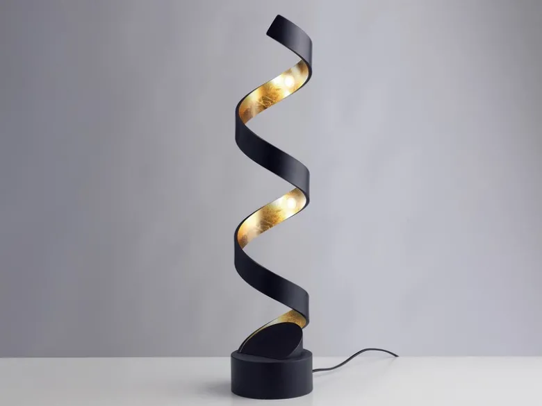 Ausgefallene LED Tischleuchte HELIX Schwarz / Gold groß, Höhe 66cm