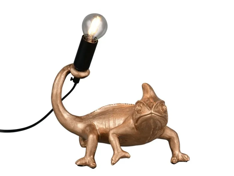 Ausgefallene LED Tischleuchte Tierlampe Chamäleon Gold, Höhe 22cm