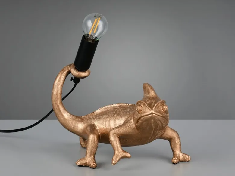 Ausgefallene LED Tischleuchte Tierlampe Chamäleon Gold, Höhe 22cm
