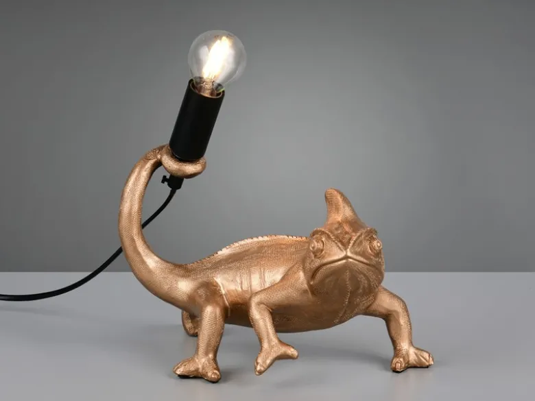 Ausgefallene LED Tischleuchte Tierlampe Chamäleon Gold, Höhe 22cm
