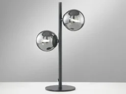 Ausgefallene LED Tischleuchte Schwarz - Glaskugeln Rauchglas, Höhe 40cm