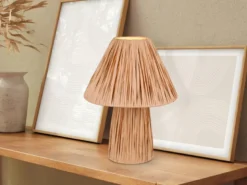 Ausgefallene LED Tischleuchte aus naturbelassenem Papier, Höhe 31cm