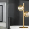 Ausgefallene LED Tischleuchte Gold - Glaskugeln Bernstein, Höhe 40cm