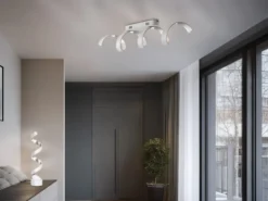 Ausgefallene LED Tischleuchte HELIX Weiß / Silber groß, Höhe 66cm