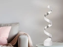 Ausgefallene LED Tischleuchte HELIX Weiß / Silber groß, Höhe 66cm