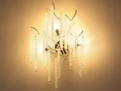 Ausgefallene LED Wandlampe Silber Chrom mit Kristall, Höhe 60cm