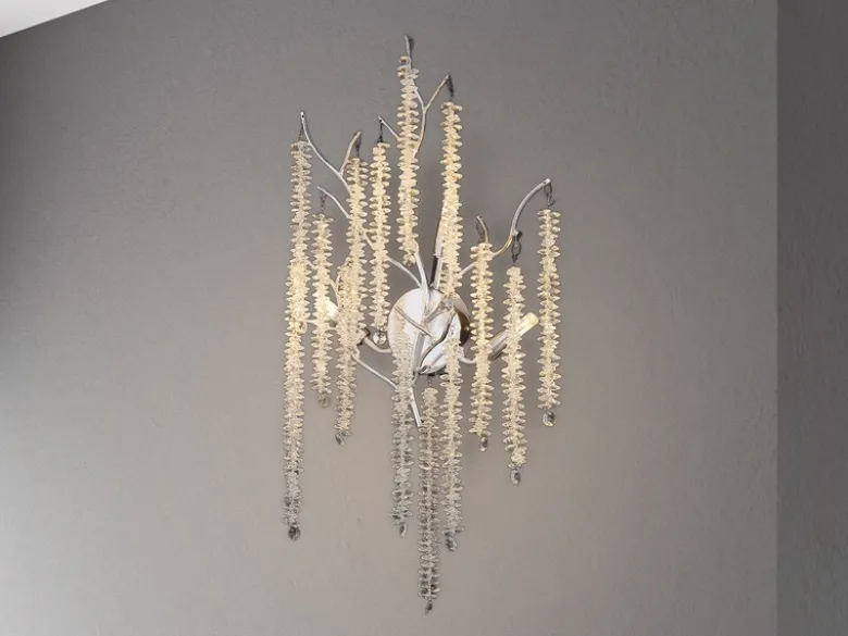 Ausgefallene LED Wandlampe Silber Chrom mit Kristall, Höhe 60cm