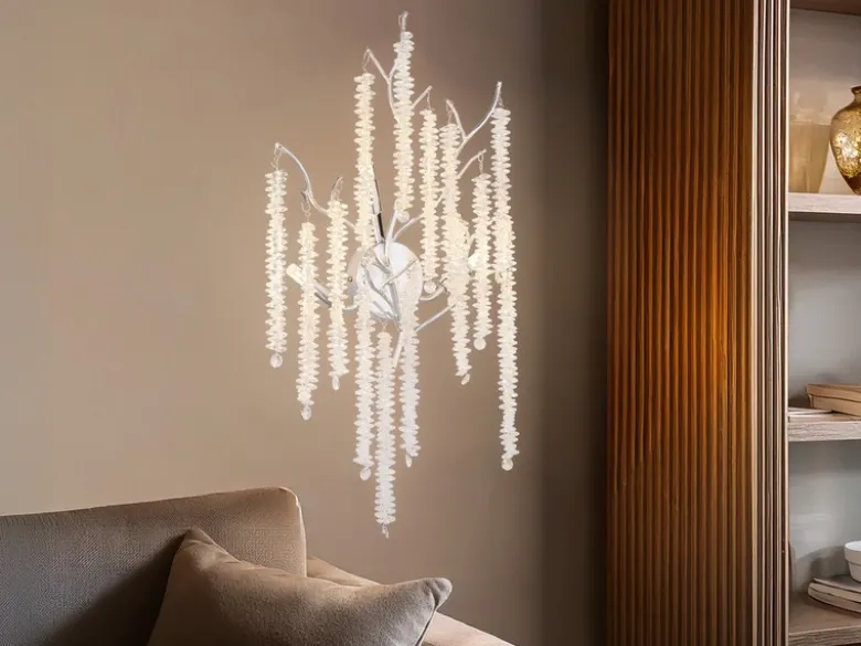 Ausgefallene LED Wandlampe Silber Chrom mit Kristall, Höhe 60cm