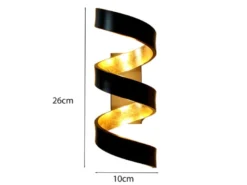 Ausgefallene LED Wandleuchte HELIX Schwarz / Gold, Höhe 26cm