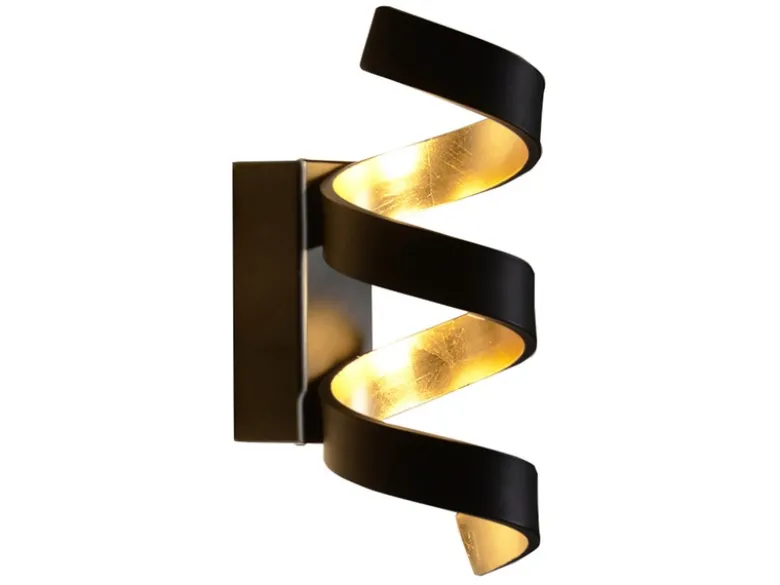 Ausgefallene LED Wandleuchte HELIX Schwarz / Gold, Höhe 26cm