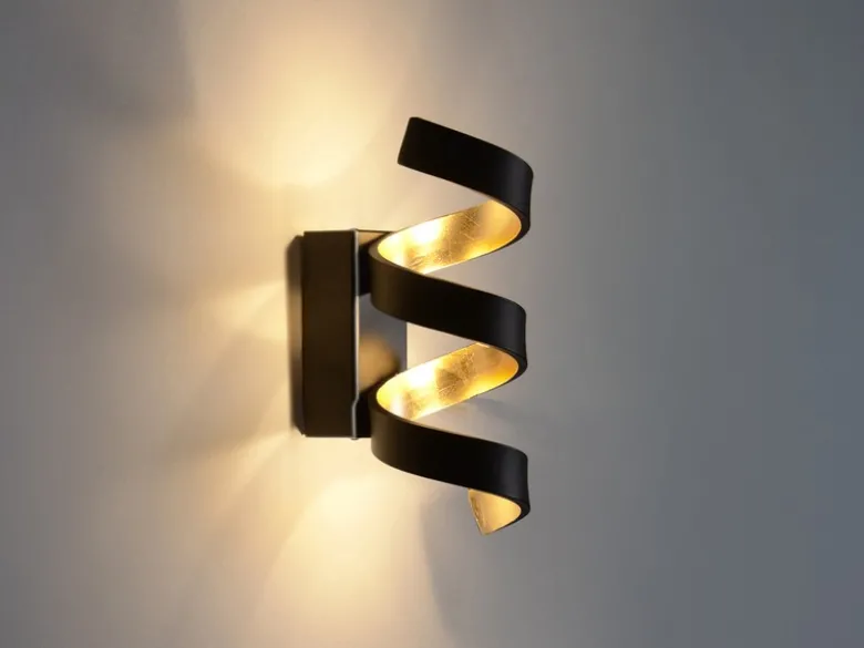 Ausgefallene LED Wandleuchte HELIX Schwarz / Gold, Höhe 26cm
