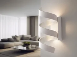 Ausgefallene LED Wandleuchte HELIX Weiß / Silber, Höhe 26cm